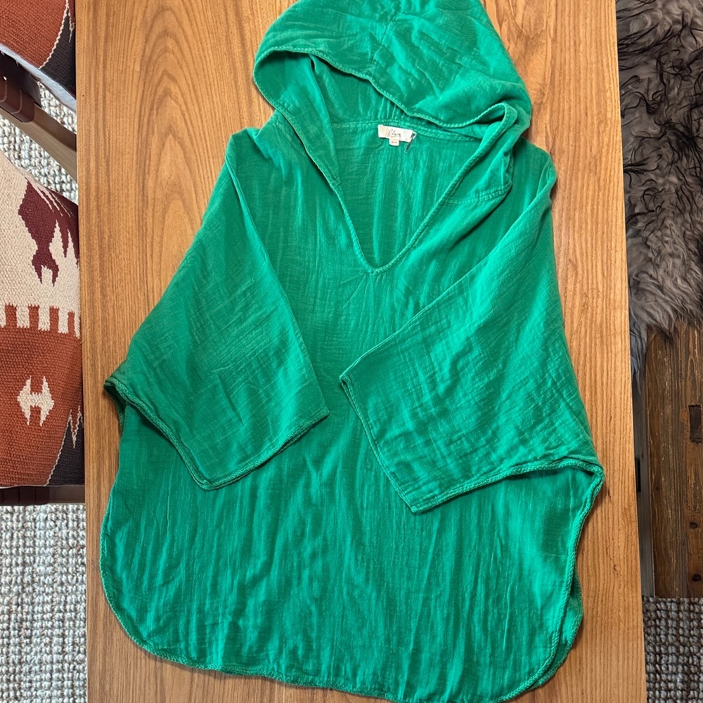 Elan Bright Green Gauze Hooded Top. One Size